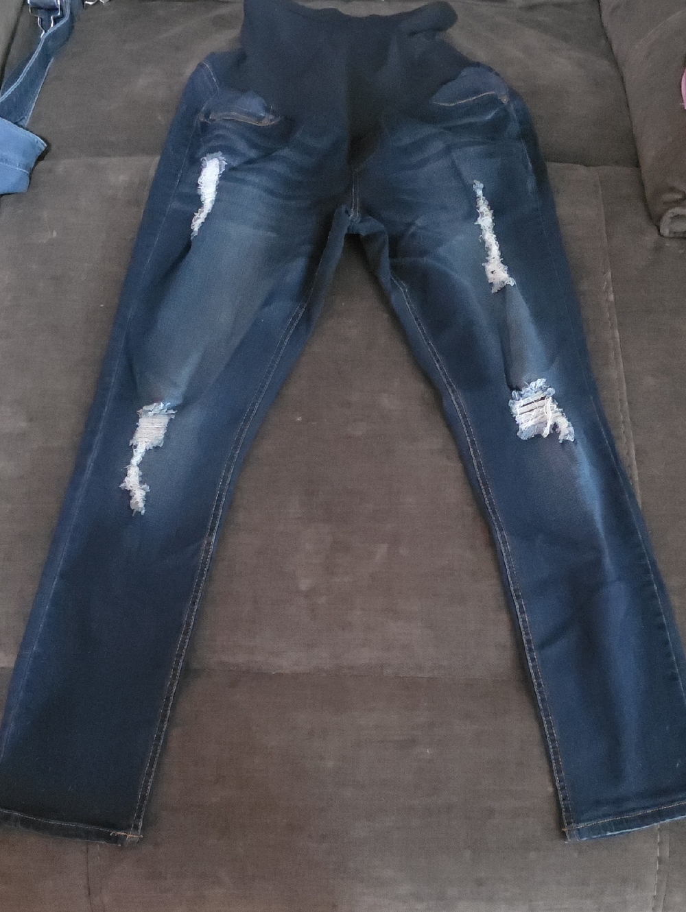 Indigo Rein Dark Blue Distressed Maternity Jeggings